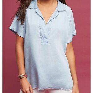 Anthropologie Amadi Chambray Tunic V-Neck Top